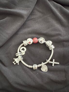 Pandora Silver Charm Bracelet with Red Accent Beads